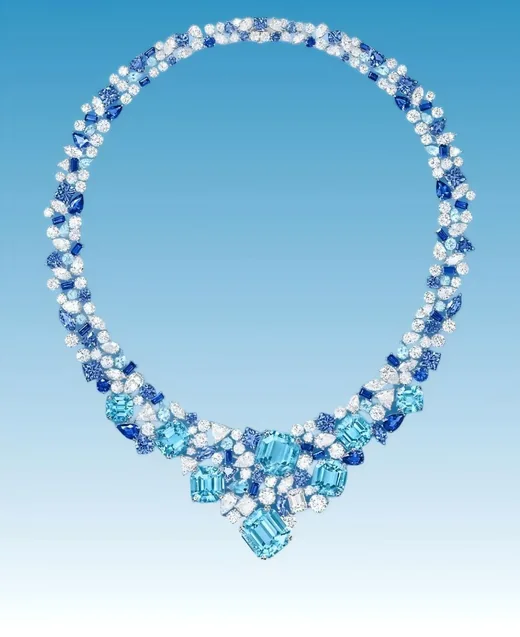 Luxury gemstone necklace on a clean gradient background for marketplace listings