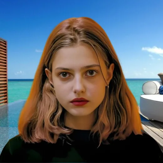 Same portrait with tropical resort lifestyle background swap
