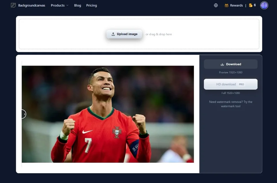 BackgroundCanvas.app AI background removal tool ? upload and compare interface